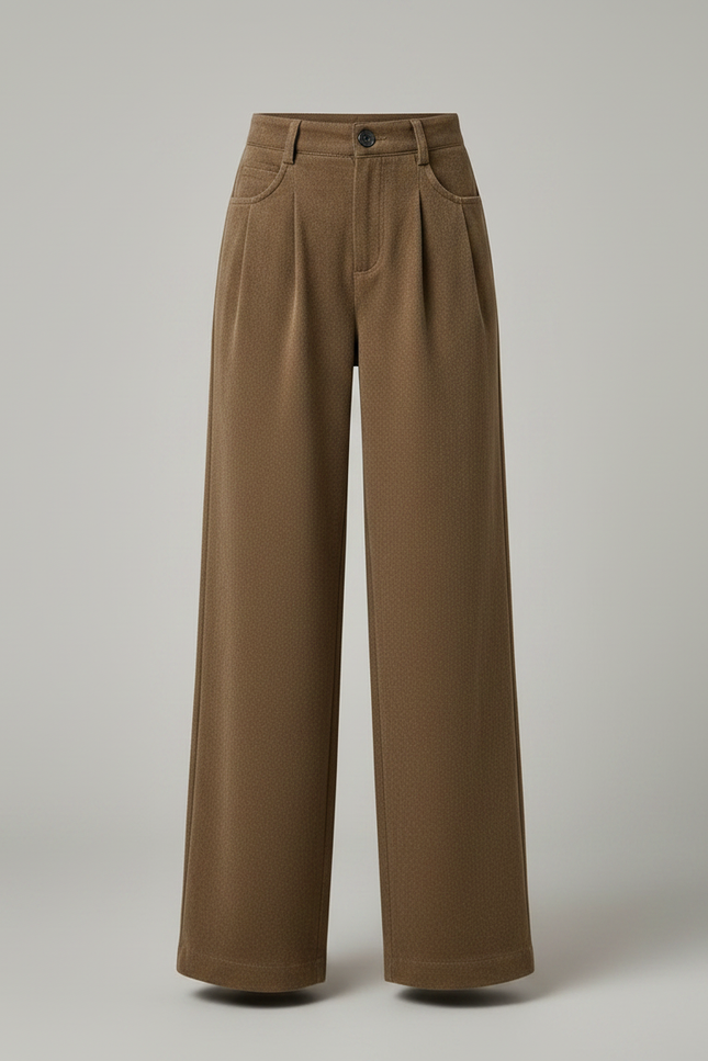Pantalon Marron Ample Droit Taille Haute Doublé Polaire - Laine - vue 3