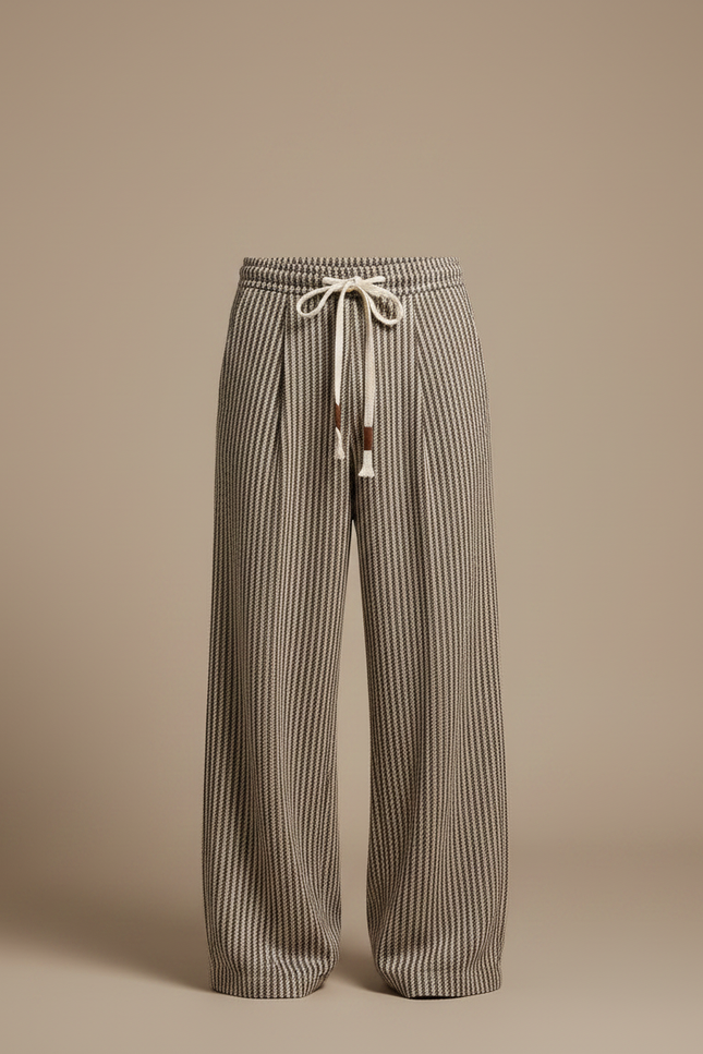 Pantalon Marron Rayé Ample Décontracté Cordon Homme - Tweed - vue 3