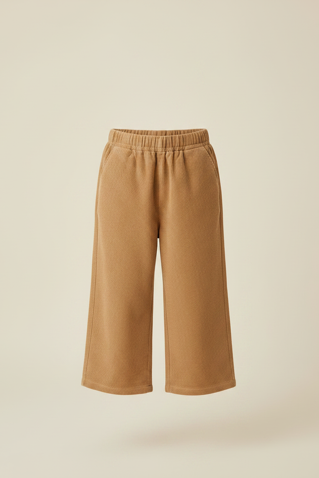 Pantalon Marron Côtelé Ample Élastiqué Chaud Enfant - Camel Cordé - vue 3