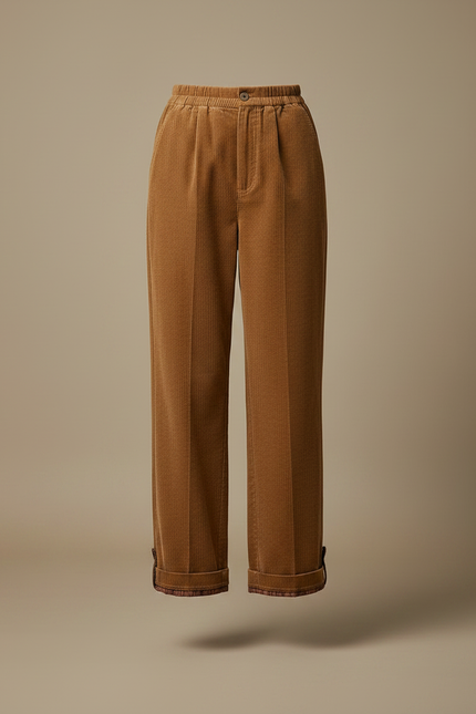 Pantalon Marron Côtelé Ample Décontracté Plissé Femme - Cordé - vue 3