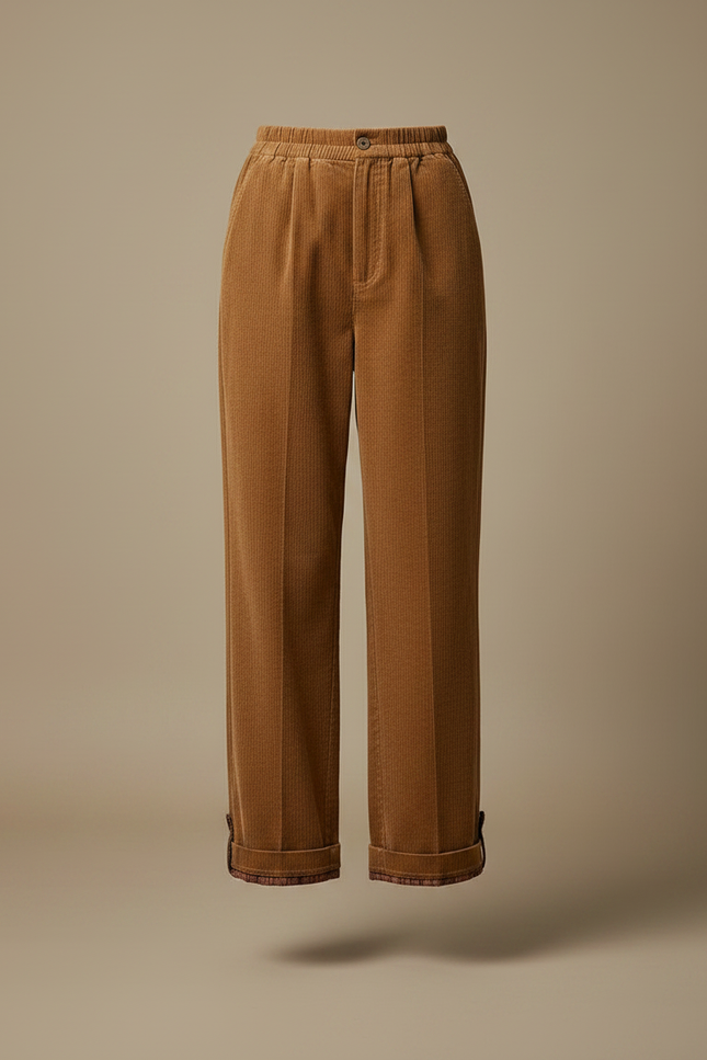 Pantalon Marron Côtelé Ample Décontracté Plissé Femme - Cordé - vue 3
