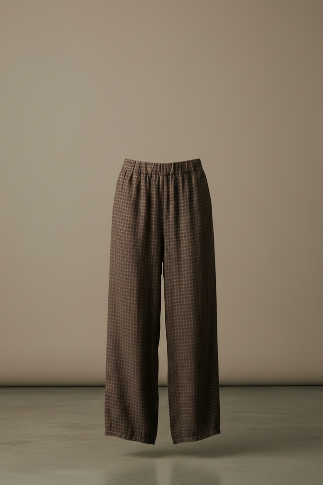 Pantalon Marron Ample Carreaux Décontracté Confortable - Lin - vue 3