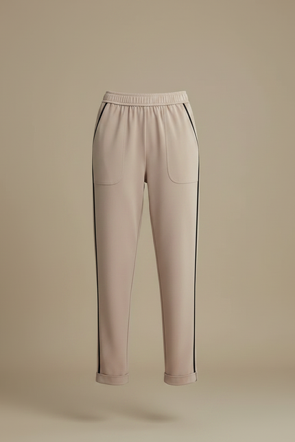 Pantalon Marron Coupe Droite Sport Chic Bande Latérale - Beige Polyester - vue 3