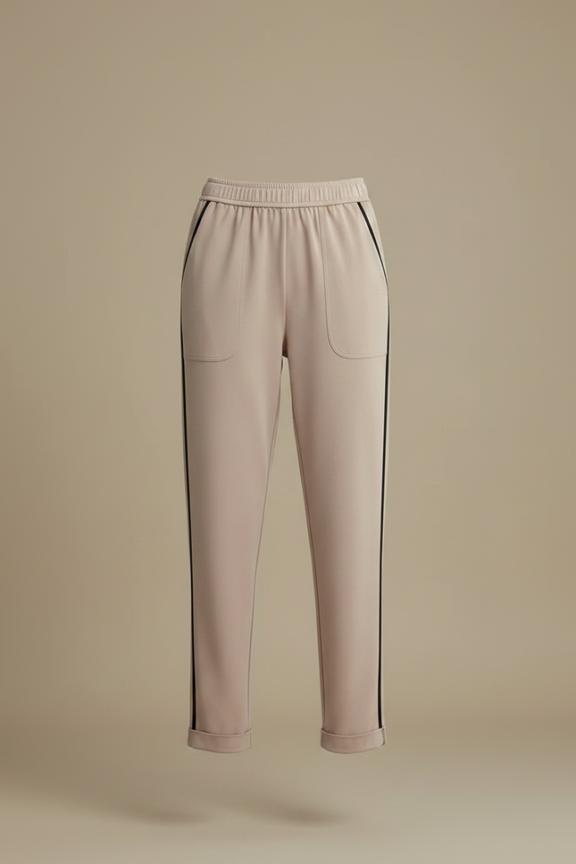 Pantalon Marron Coupe Droite Sport Chic Bande Latérale - Beige Polyester - vue 3