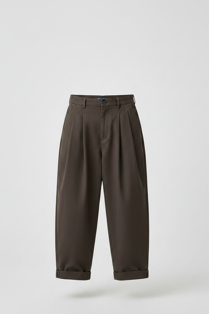 Pantalon Marron Ample Plissé Décontracté Garçon - Gabardine - vue 3