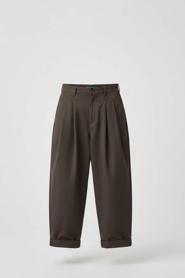 Pantalon Marron Ample Plissé Décontracté Garçon - Gabardine - vue 3