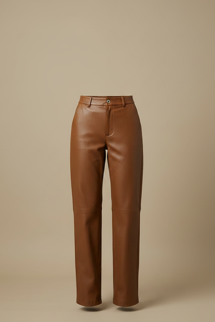 Pantalon Marron Cuir Simili Ample Décontracté Femme - Simili cuir - vue 3