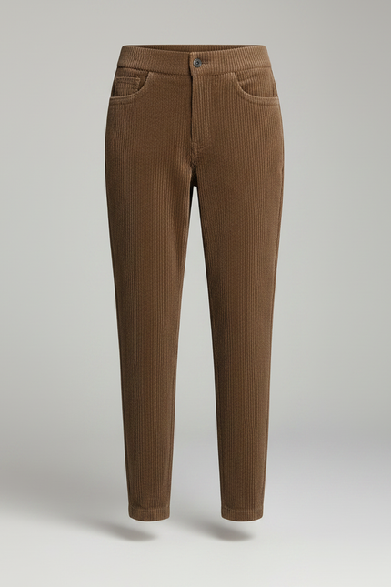 Pantalon Marron Côtelé Taille Haute Harem Épais Chaud - Cordé - vue 3