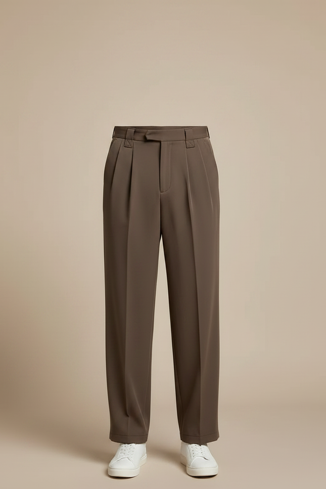 Pantalon Marron Plissé Ample Décontracté Élégant - Gabardine - vue 3