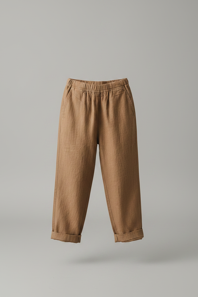 Pantalon Marron Lin Ample Élastique Enfant Décontracté - vue 3