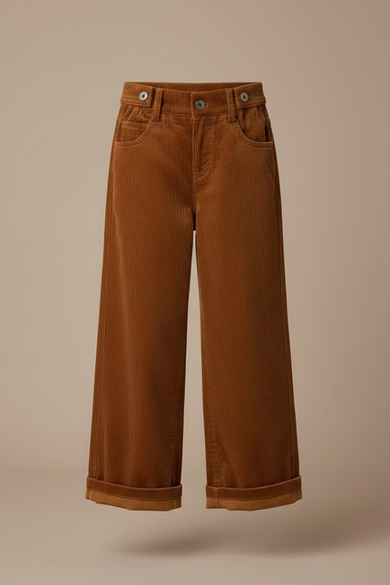 Pantalon Marron Côtelé Ample Décontracté Enfant Fille - Cordé - vue 3