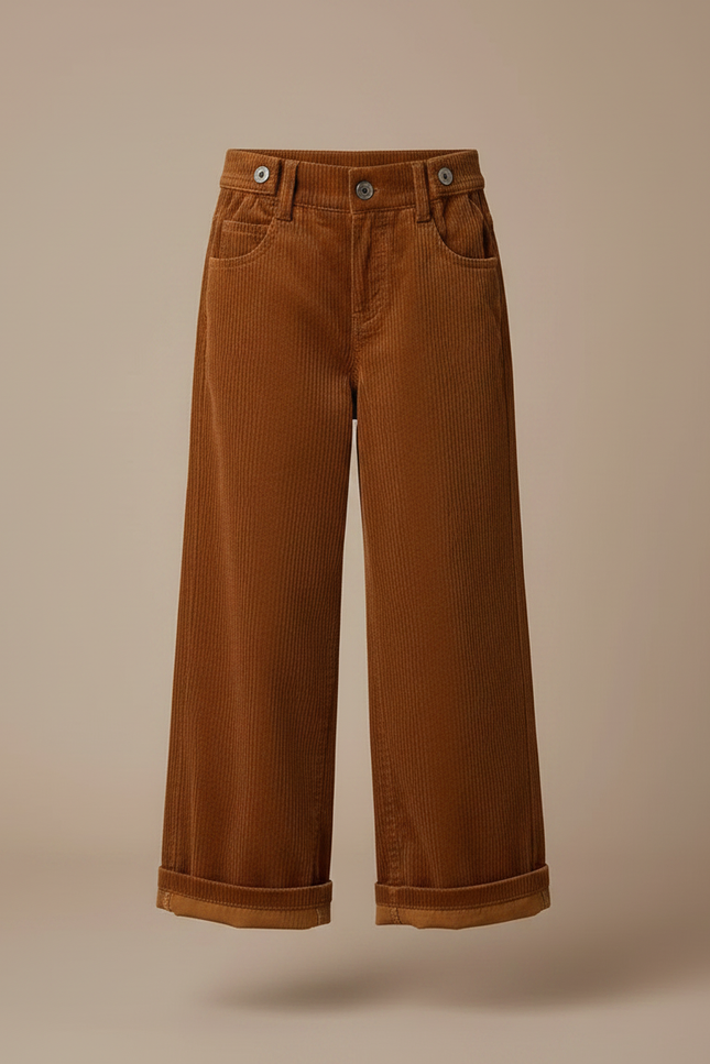 Pantalon Marron Côtelé Ample Décontracté Enfant Fille - Cordé - vue 3