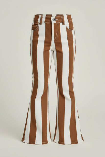 Pantalon Marron Rayé Évasé Coton Fille - Jean - vue 3