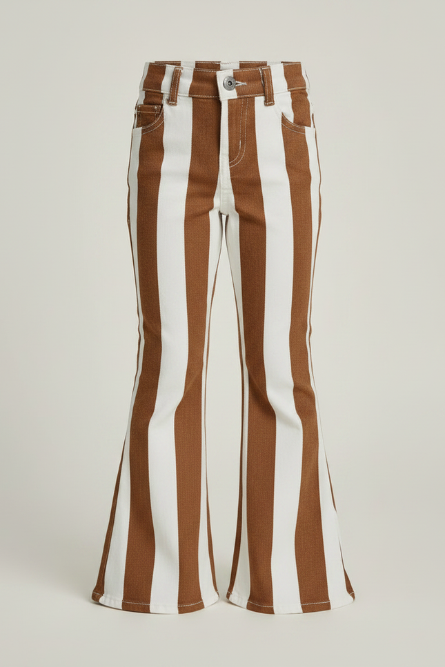 Pantalon Marron Rayé Évasé Coton Fille - Jean - vue 3