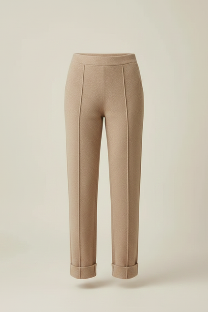 Pantalon Marron Tricoté Droit Élégant Confortable Femme - Camel Molleton - vue 3