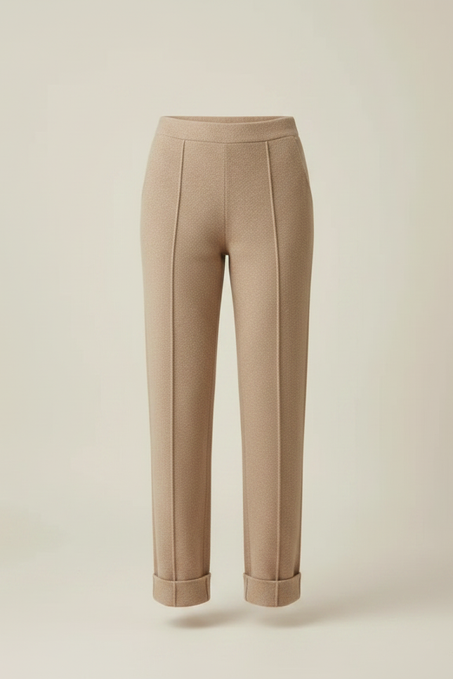 Pantalon Marron Tricoté Droit Élégant Confortable Femme - Camel Molleton - vue 3