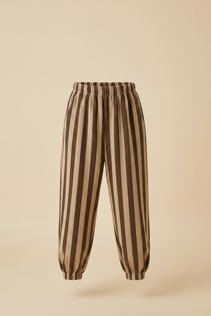 Pantalon Marron Rayé Ample Confortable Enfant - Cordé - vue 3