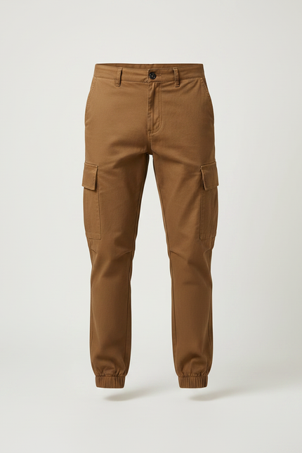 Pantalon Marron Cargo Jogger Coton Multipoches Homme - vue 3
