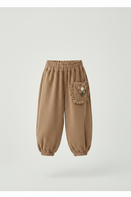 Pantalon Marron Ample Élastique Fleur Décontracté Fille - Molleton - vue 3