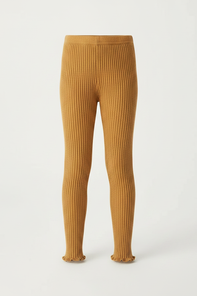 Pantalon Marron Côtelé Tricoté Enfant Confortable - Camel Maille - vue 3