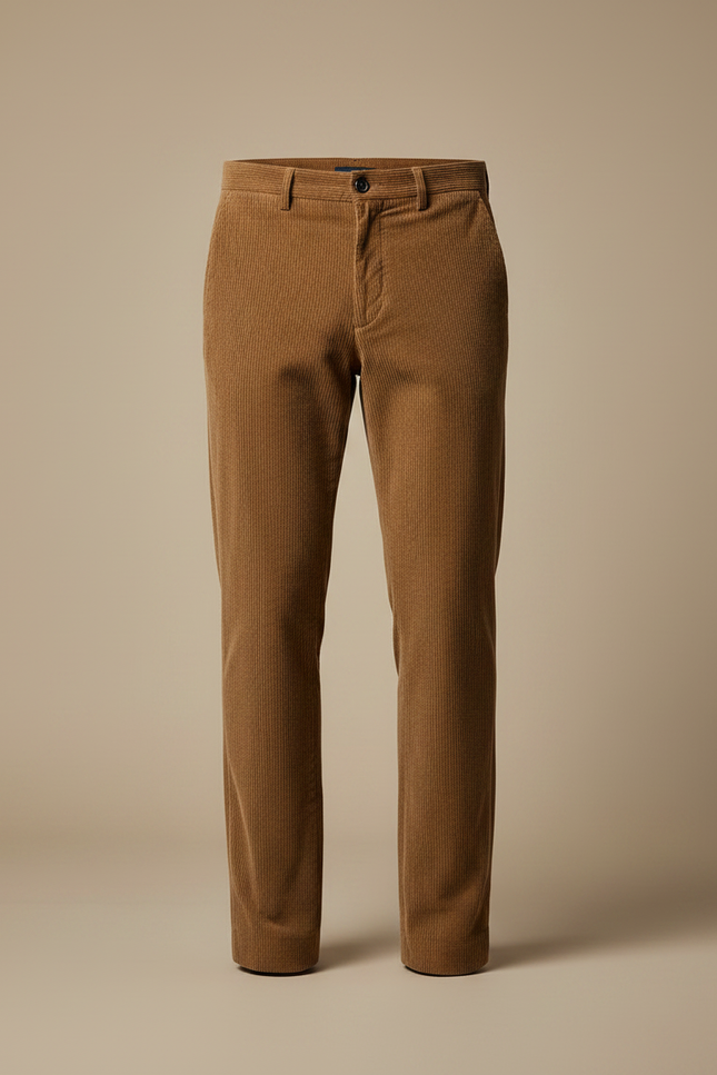 Pantalon Marron Côtelé Droit Élégant Homme - Cordé - vue 3