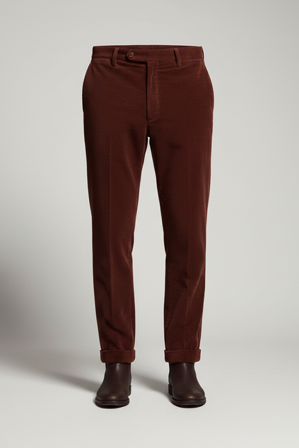 Pantalon Marron Côtelé Coupe Droite Élégant Homme - Bordeaux Cordé - vue 3