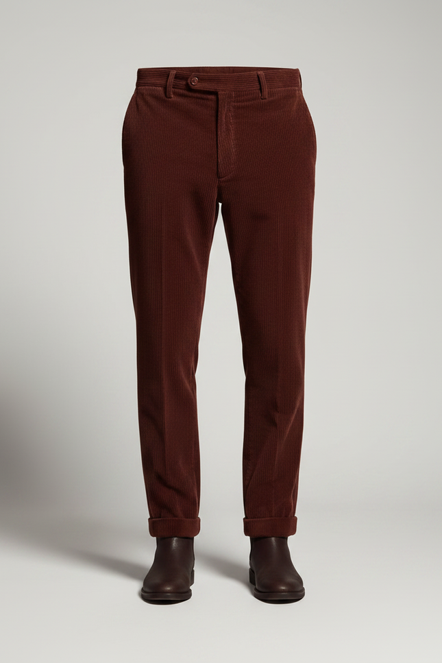 Pantalon Marron Côtelé Coupe Droite Élégant Homme - Bordeaux Cordé - vue 3