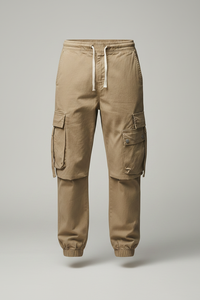 Pantalon Marron Cargo Décontracté Homme Multipoches Confortable - Camel Toile - vue 3