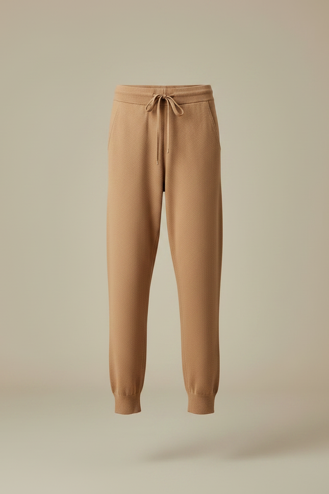 Pantalon Marron Laine Tricoté Confortable Décontracté Femme - Camel Maille - vue 3