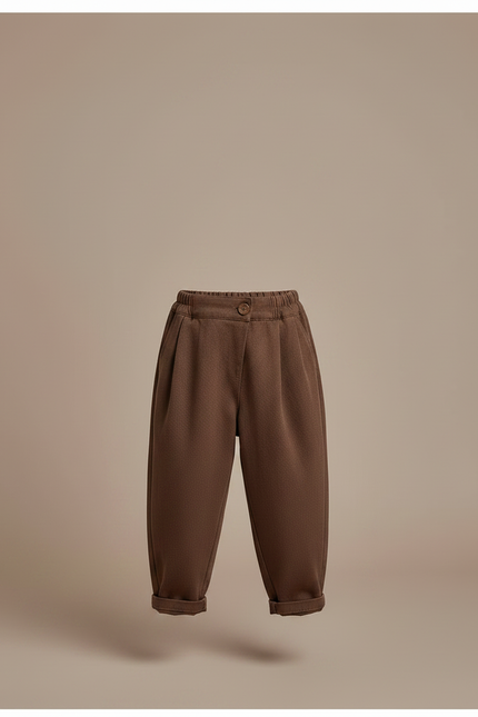 Pantalon Marron Ample Plissé Enfant Décontracté Confortable - Molleton - vue 3