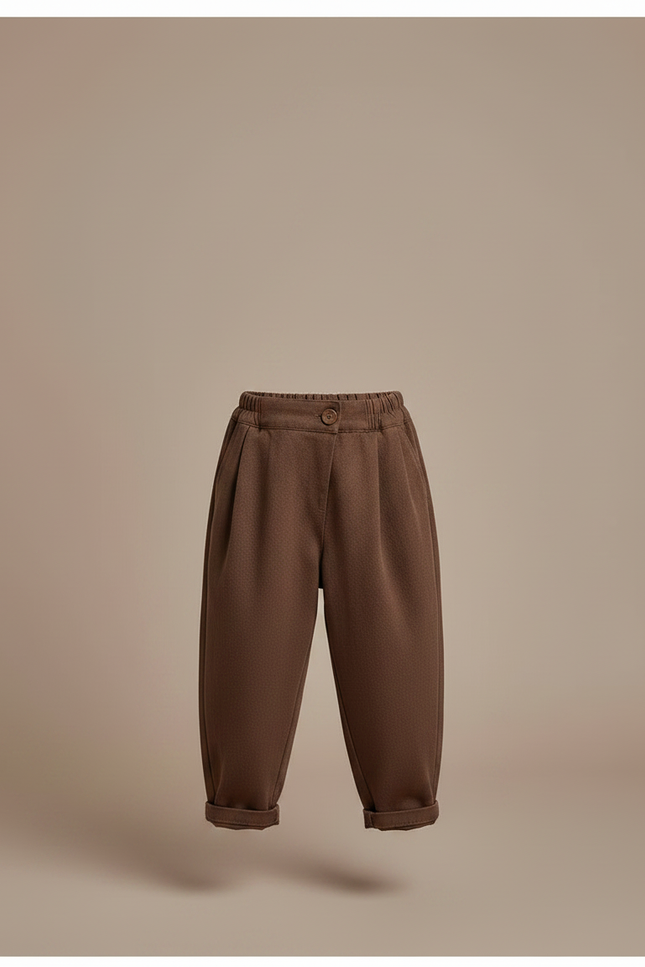 Pantalon Marron Ample Plissé Enfant Décontracté Confortable - Molleton - vue 3