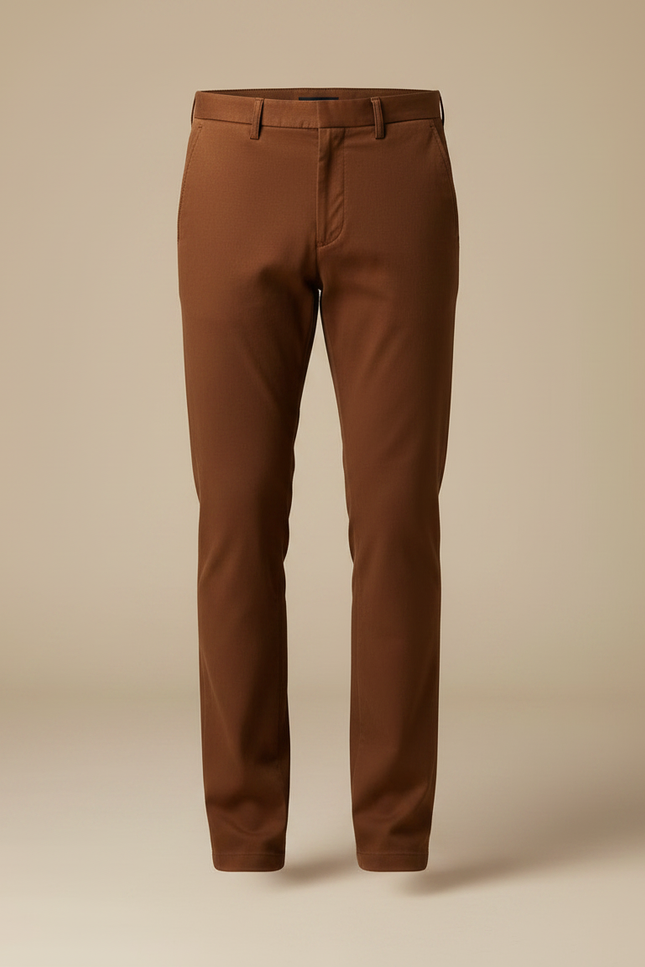 Pantalon Marron Coton Coupe Droite Homme Élégant - Gabardine - vue 3