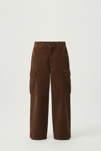 Pantalon Marron Cargo Côtelé Ample Garçon Décontracté - Cordé - vue 3