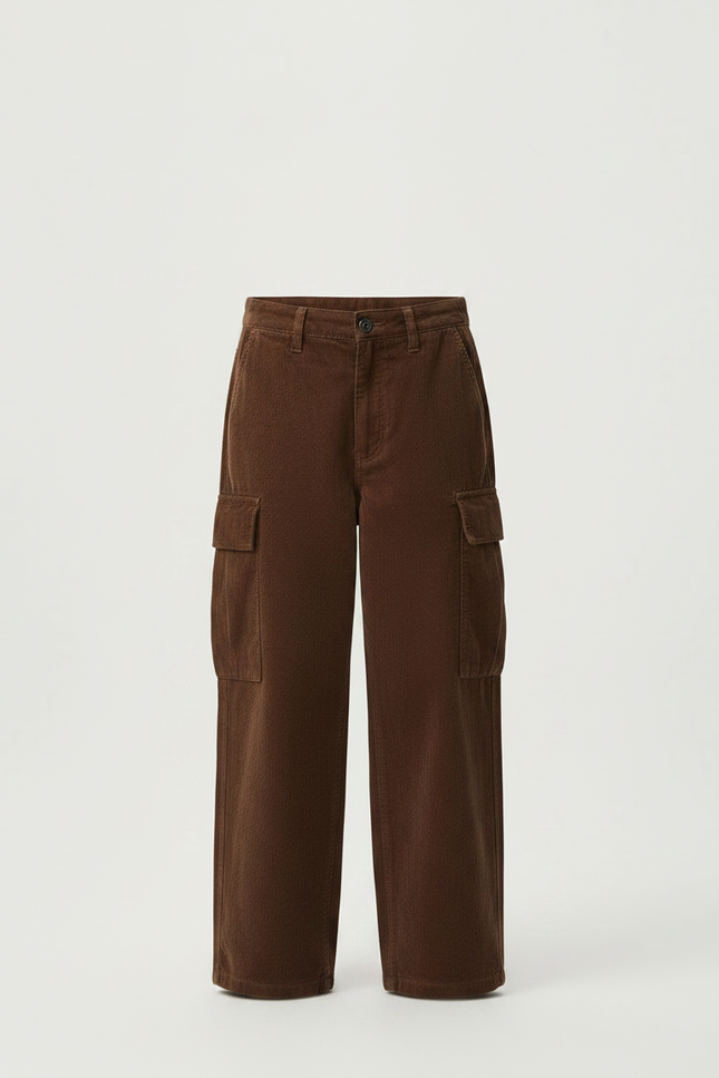 Pantalon Marron Cargo Côtelé Ample Garçon Décontracté - Cordé - vue 3