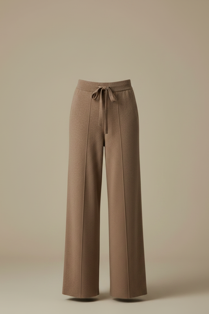 Pantalon Marron Tricoté Large Confortable Taille Haute - Maille - vue 3