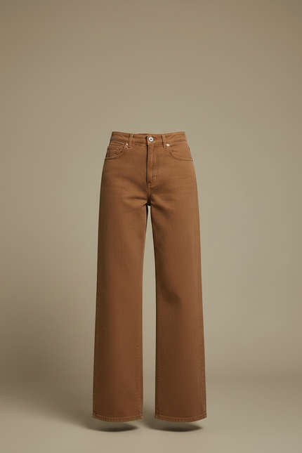 Pantalon Marron Denim Taille Haute Jambe Large - Jean - vue 3