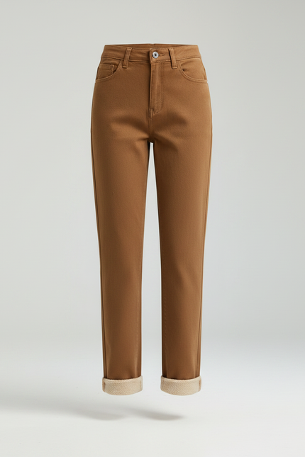 Pantalon Marron Droit Taille Haute Décontracté Velours - vue 3