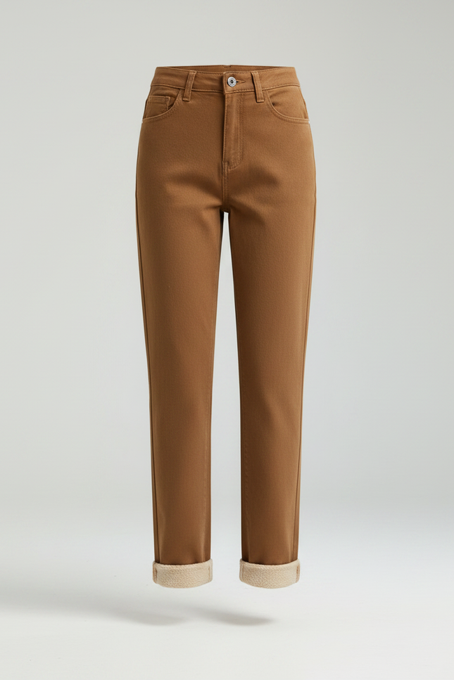 Pantalon Marron Droit Taille Haute Décontracté Velours - vue 3