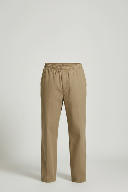Pantalon Marron Ample Coton Élastiqué Décontracté Homme - Kaki - vue 3