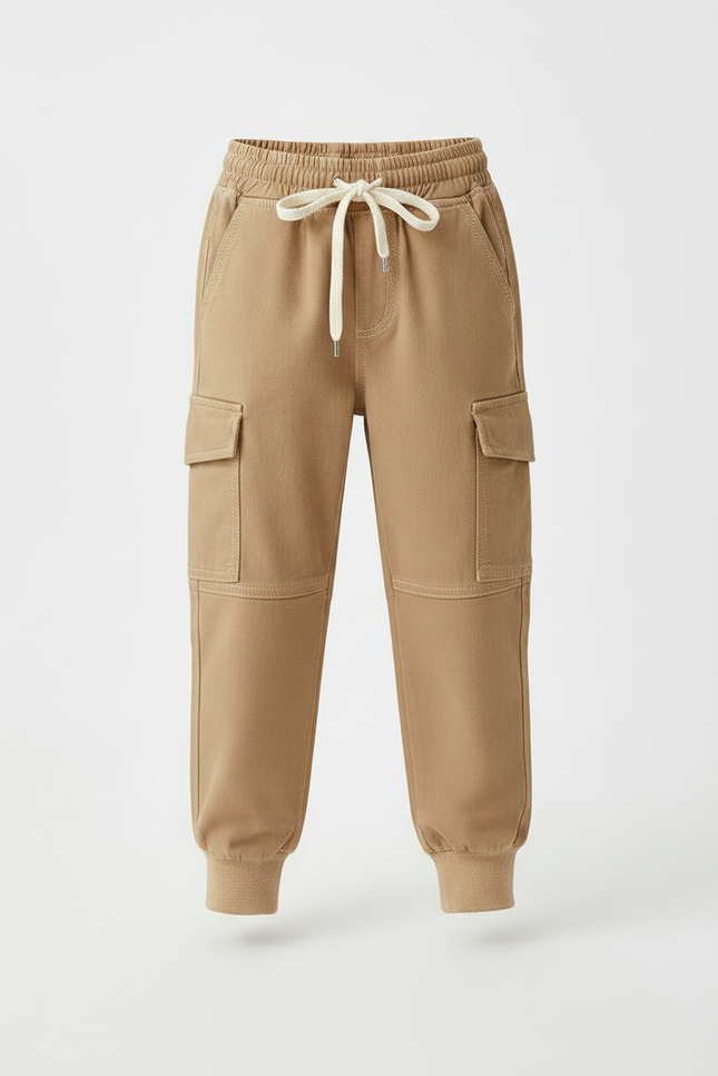 Pantalon Marron Cargo Coton Décontracté Enfants Confortable - Camel Molleton - vue 3