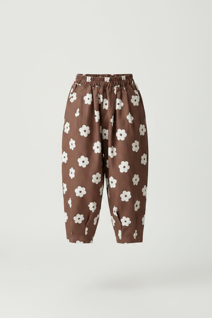 Pantalon Marron Ample Floral Décontracté Enfants - Coton - vue 3