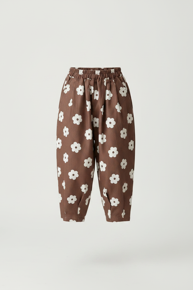 Pantalon Marron Ample Floral Décontracté Enfants - Coton - vue 3