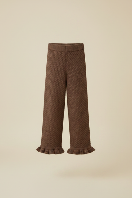 Pantalon Marron Tricoté Large Volants Enfant - Maille - vue 3