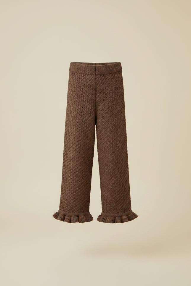 Pantalon Marron Tricoté Large Volants Enfant - Maille - vue 3