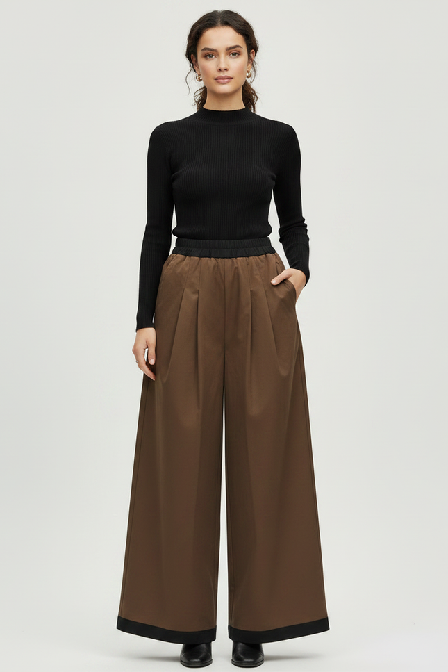 Pantalon Marron Ample Plissé Décontracté Fluide Chic - Gabardine - vue 3
