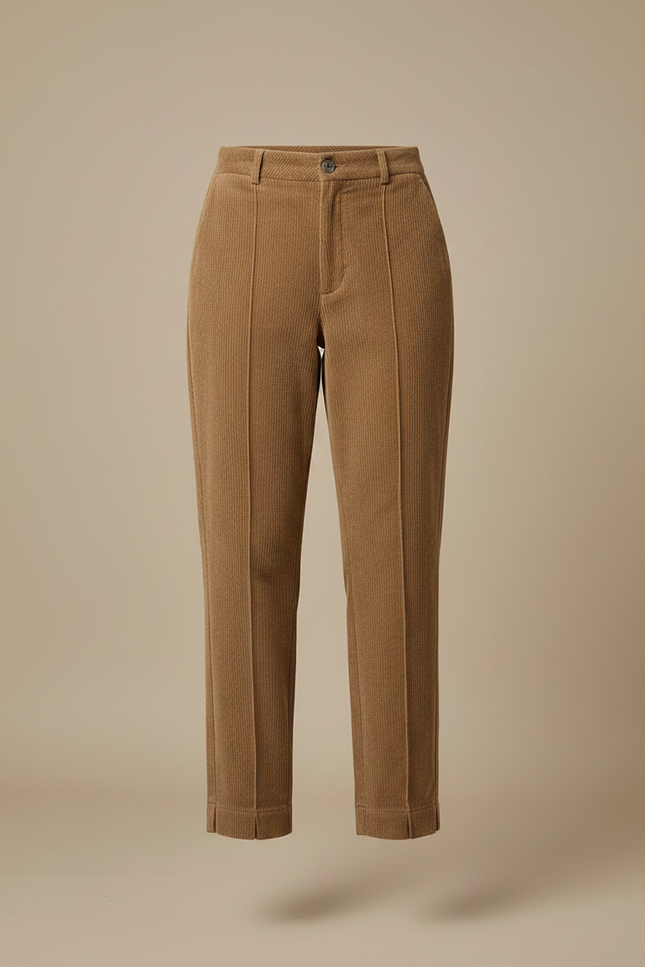 Pantalon Marron Côtelé Droit Taille Haute Femme - Cordé - vue 3