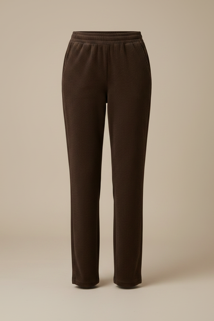 Pantalon Marron Velours Côtelé Ample Décontracté Élastique - Cordé - vue 3