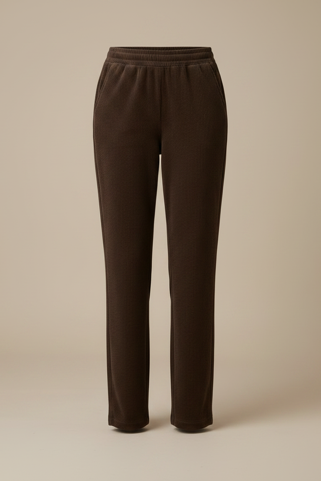 Pantalon Marron Velours Côtelé Ample Décontracté Élastique - Cordé - vue 3