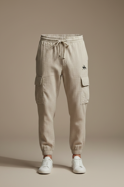 Pantalon Marron Cargo Lin Cordon Décontracté Homme - Beige - vue 3