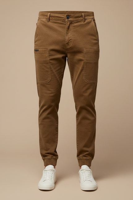 Pantalon Marron Côtelé Ajusté Cargo Homme - Cordé - vue 3